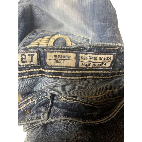 Miss Me Womens Blue Light Wash Embroidered Bootcut Distressed Jeans Size 27 - Picture 5 of 11